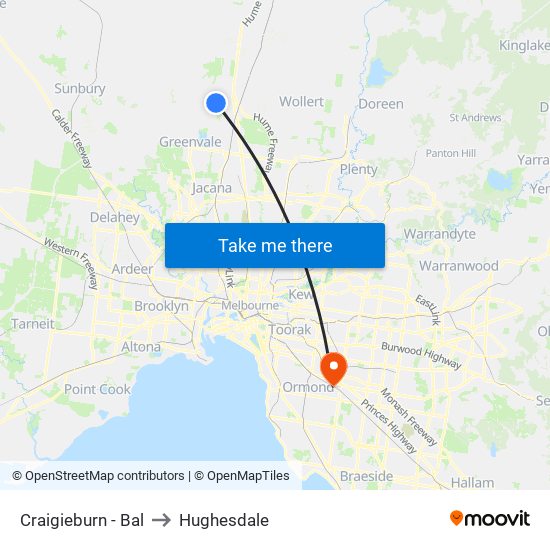 Craigieburn - Bal to Hughesdale map