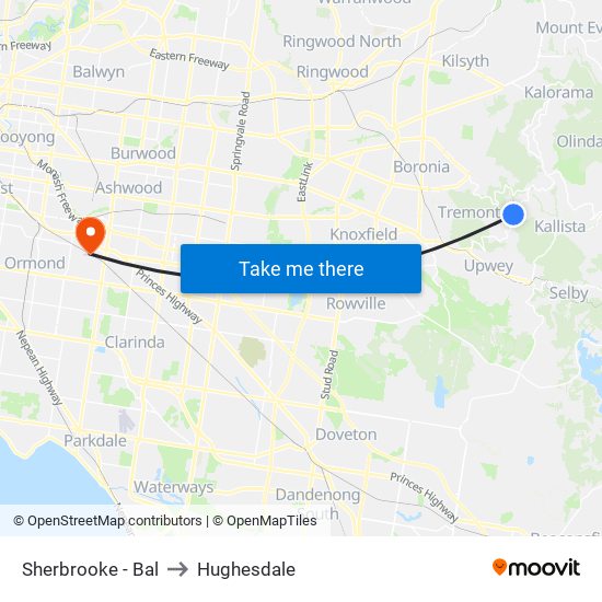 Sherbrooke - Bal to Hughesdale map