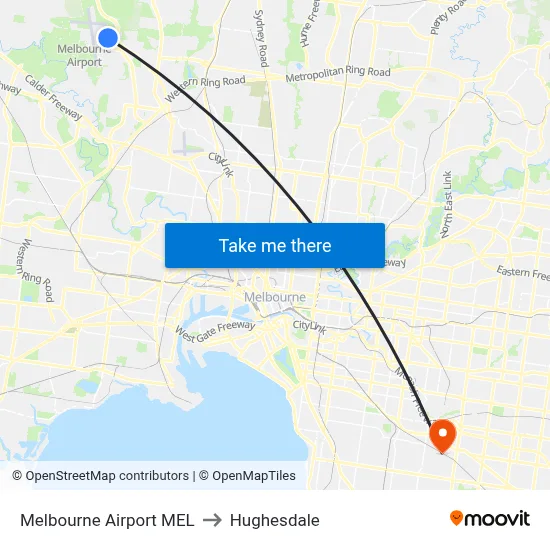 Melbourne Airport MEL to Hughesdale map