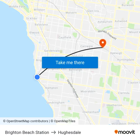 Brighton Beach Station to Hughesdale map