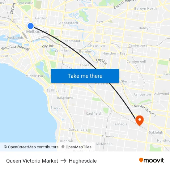 Queen Victoria Market to Hughesdale map