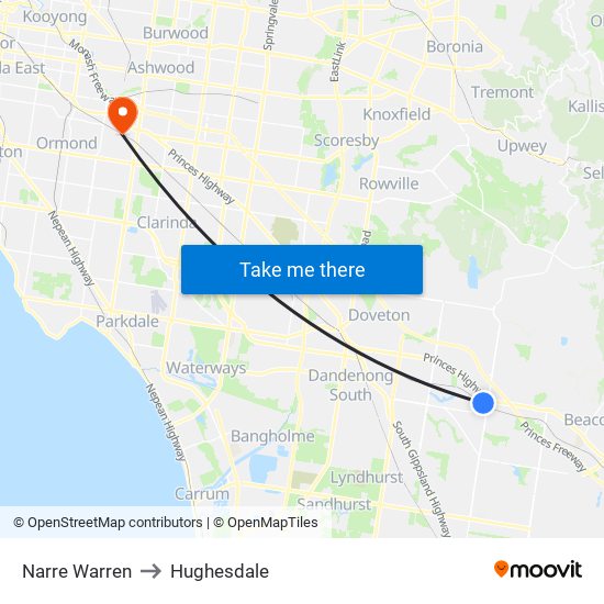 Narre Warren to Hughesdale map