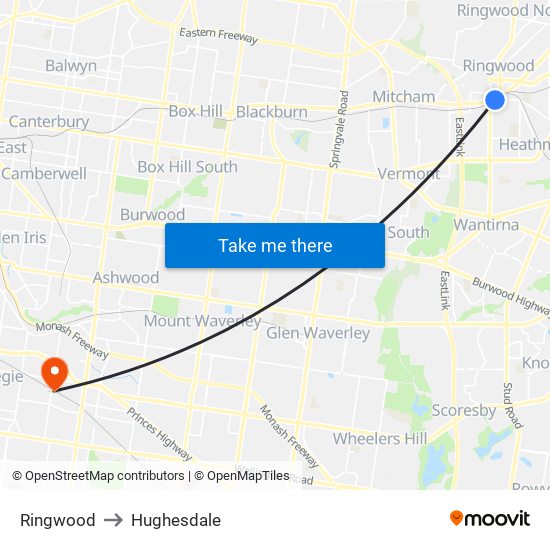 Ringwood to Hughesdale map