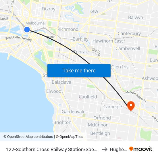 122-Southern Cross Railway Station/Spencer St (Melbourne City) to Hughesdale map