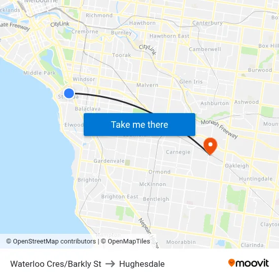 Waterloo Cres/Barkly St to Hughesdale map