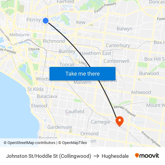 Johnston St/Hoddle St (Collingwood) to Hughesdale map