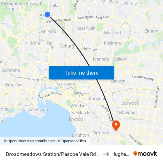 Broadmeadows Station/Pascoe Vale Rd (Broadmeadows) to Hughesdale map