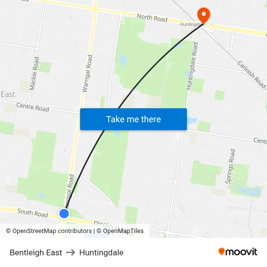 Bentleigh East to Huntingdale map