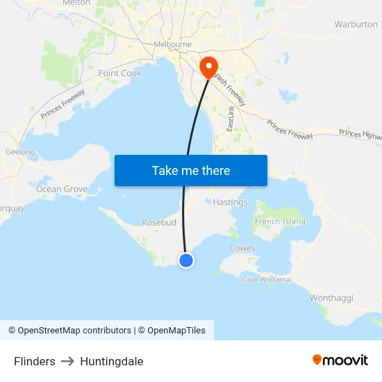 Flinders to Huntingdale map