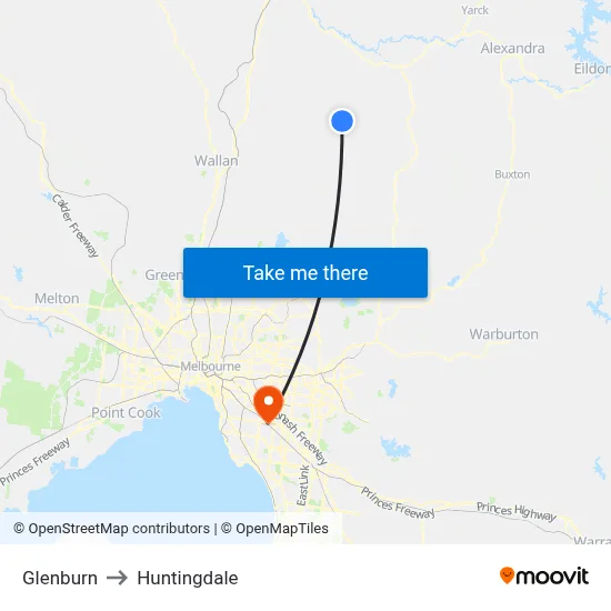 Glenburn to Huntingdale map