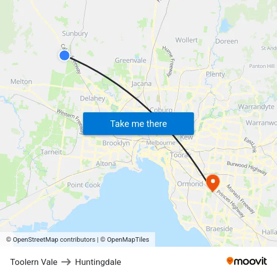 Toolern Vale to Huntingdale map