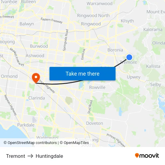 Tremont to Huntingdale map