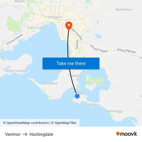 Ventnor to Huntingdale map