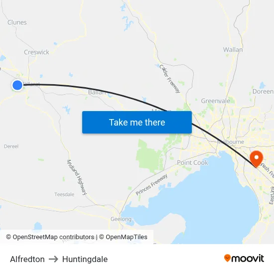 Alfredton to Huntingdale map