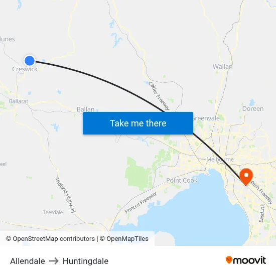 Allendale to Huntingdale map
