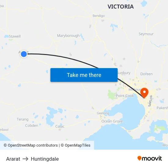 Ararat to Huntingdale map