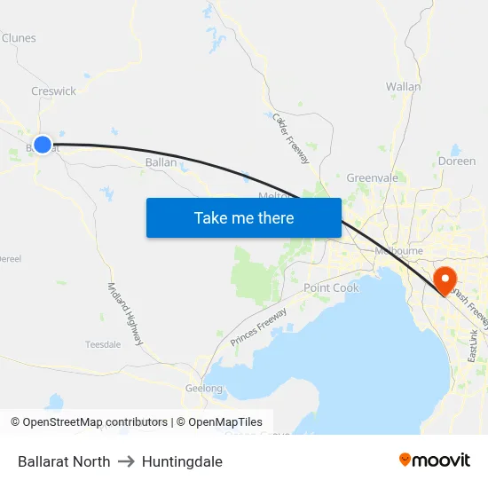 Ballarat North to Huntingdale map