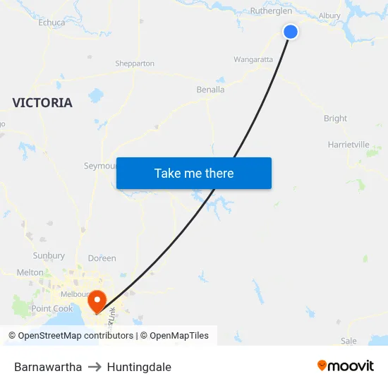 Barnawartha to Huntingdale map