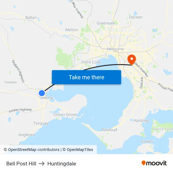 Bell Post Hill to Huntingdale map