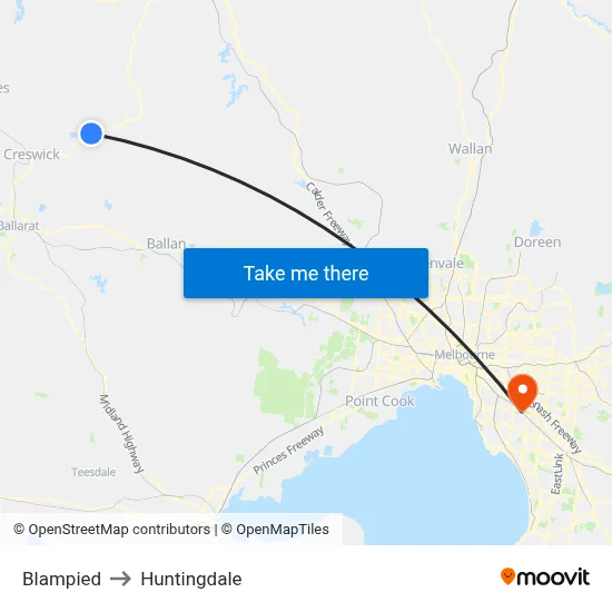 Blampied to Huntingdale map