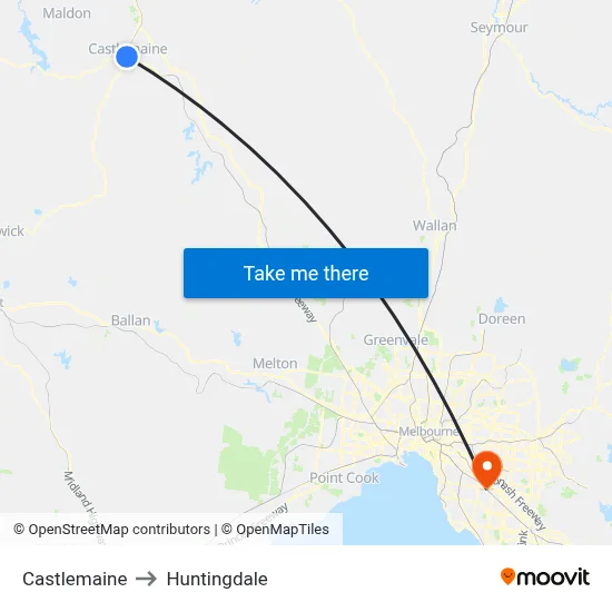 Castlemaine to Huntingdale map