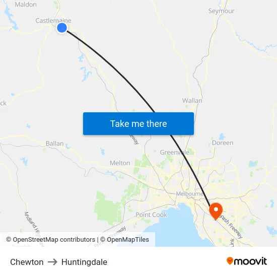 Chewton to Huntingdale map