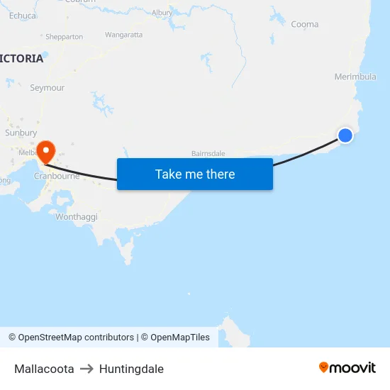 Mallacoota to Huntingdale map