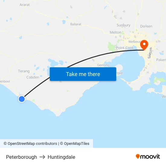 Peterborough to Huntingdale map