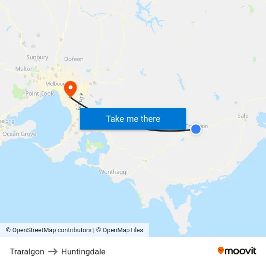 Traralgon to Huntingdale map