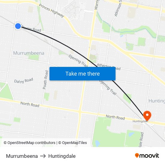 Murrumbeena to Huntingdale map