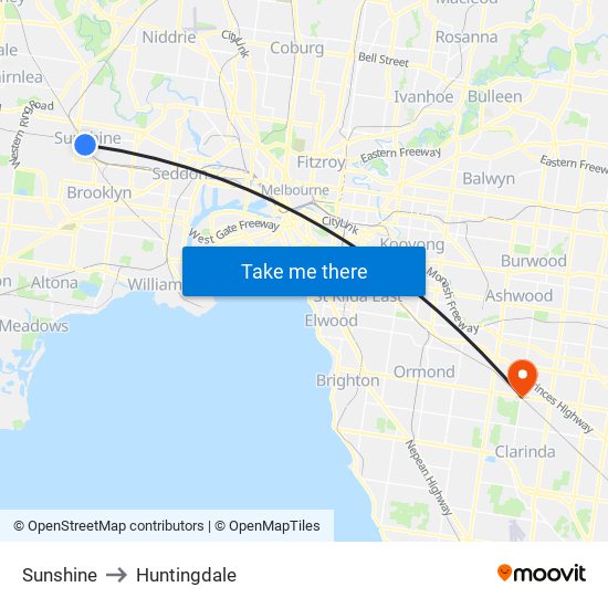 Sunshine to Huntingdale map