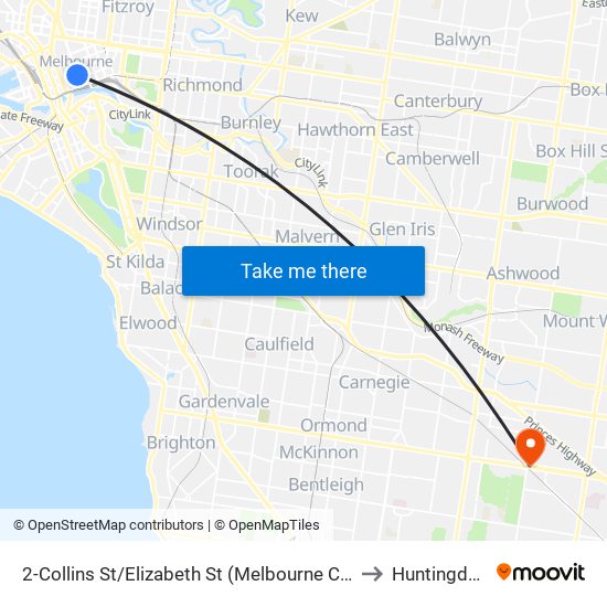 2-Collins St/Elizabeth St (Melbourne City) to Huntingdale map