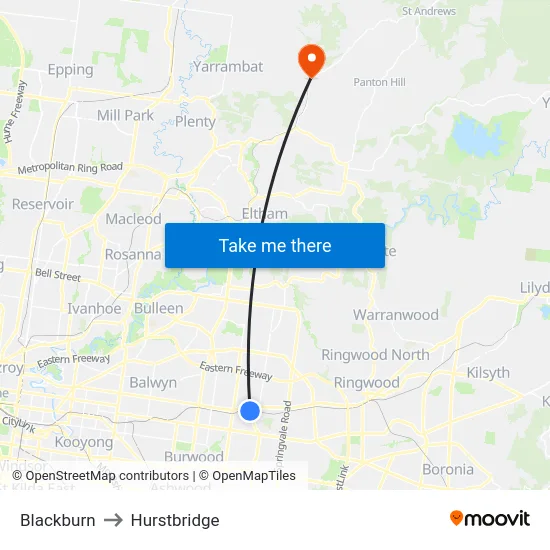 Blackburn to Hurstbridge map