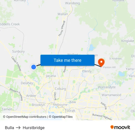 Bulla to Hurstbridge map