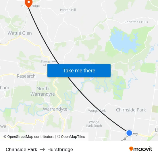 Chirnside Park to Hurstbridge map
