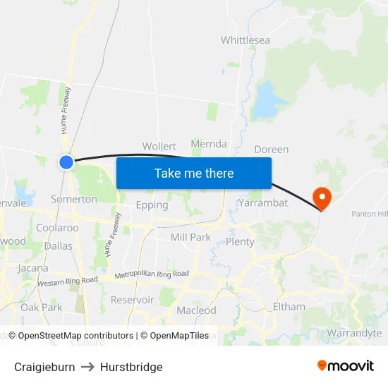 Craigieburn to Hurstbridge map