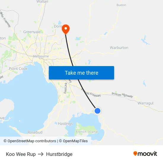 Koo Wee Rup to Hurstbridge map