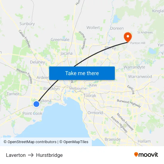 Laverton to Hurstbridge map