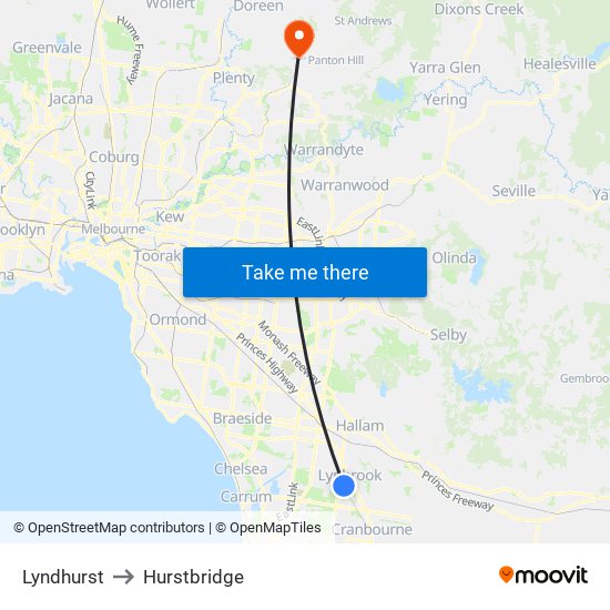 Lyndhurst to Hurstbridge map