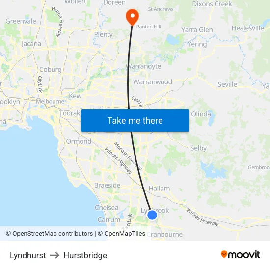 Lyndhurst to Hurstbridge map