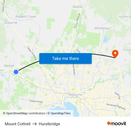 Mount Cottrell to Hurstbridge map