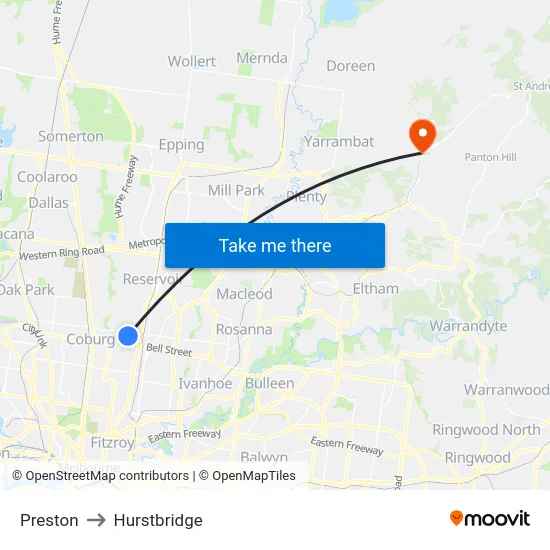 Preston to Hurstbridge map