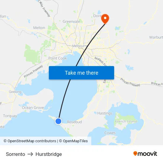 Sorrento to Hurstbridge map