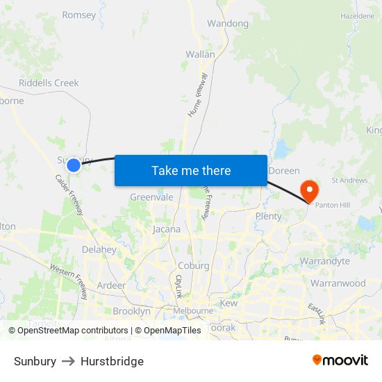 Sunbury to Hurstbridge map