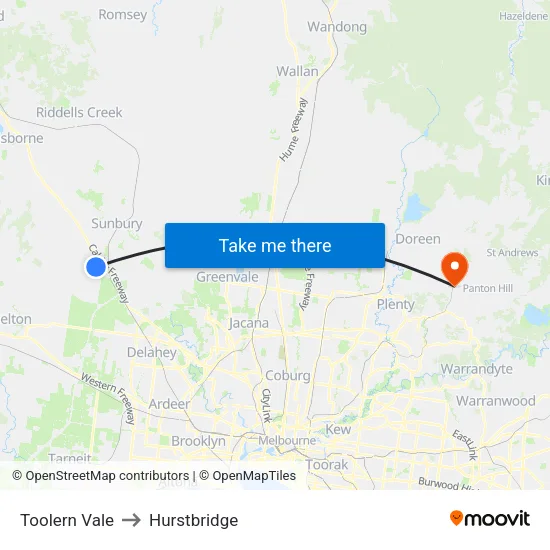 Toolern Vale to Hurstbridge map