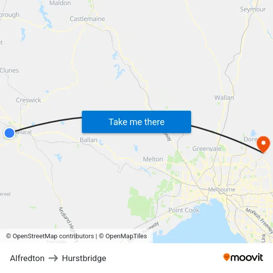 Alfredton to Hurstbridge map