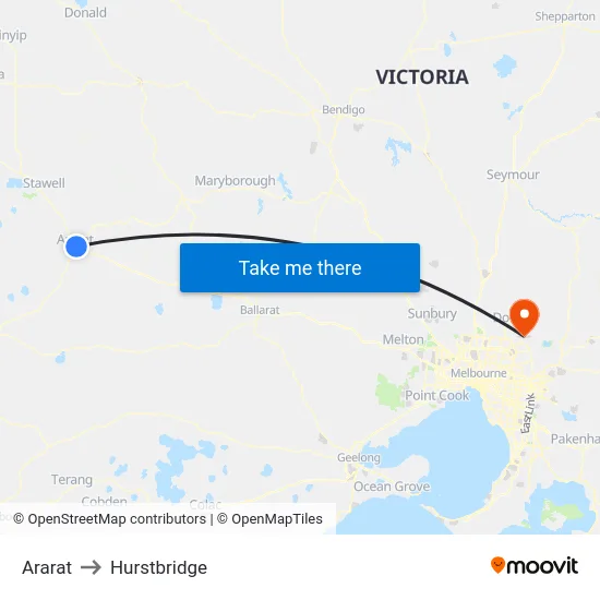 Ararat to Hurstbridge map