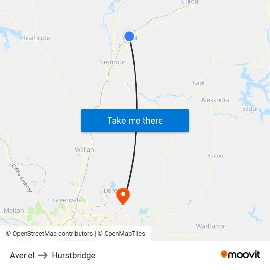 Avenel to Hurstbridge map