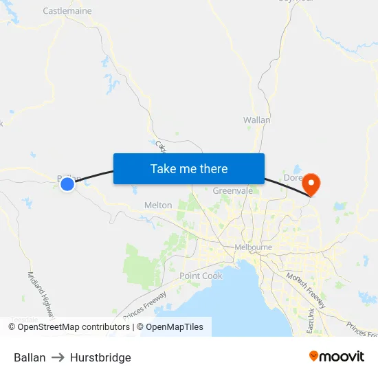 Ballan to Hurstbridge map