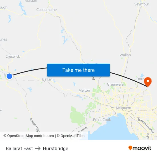 Ballarat East to Hurstbridge map